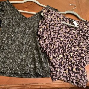 🐆 Express Duo!XS Women's Cheetah &Black/Silver Metallic Tops 2 For Price Of 1